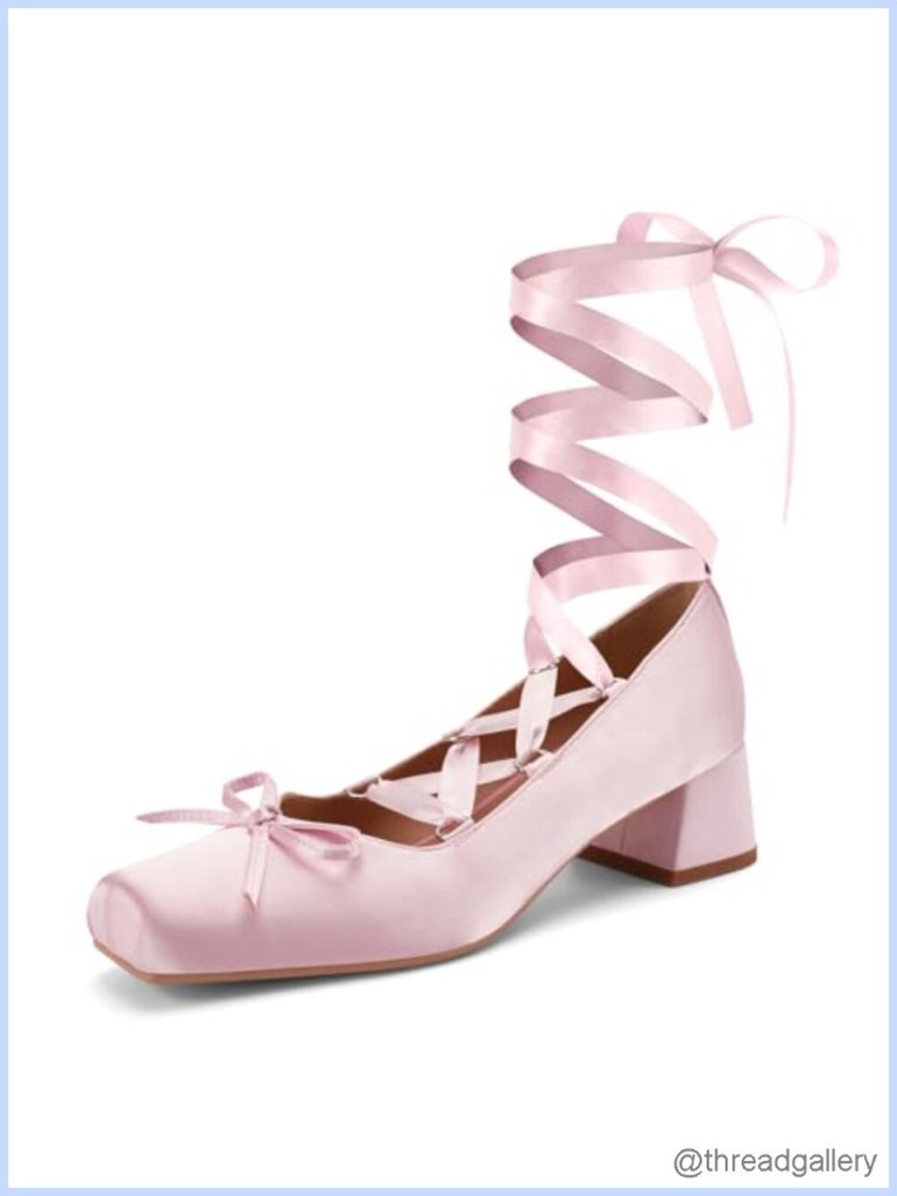 Satin Lace Up Ballet Heels Bow Chunky Heel Mary Jane Pumps